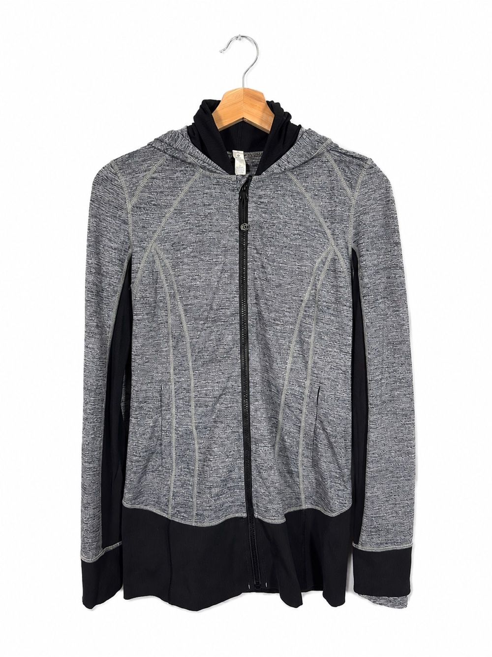 Lululemon Scuba Hoodie II Grey Panel Zip Up Size 6 Athletic Sporty Running Gym